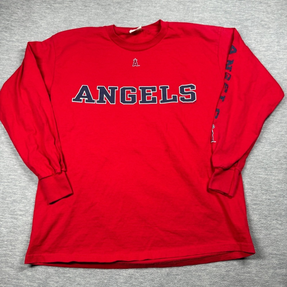 Lee Sport Shirt Mens Large Red Anaheim Angels MLB Baseball Long Sleeve Graphic